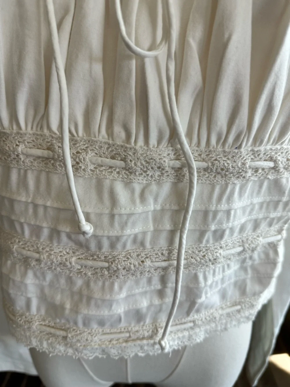 Free People Scarlet Smocked Long Sleeve Top Ivory Lace Crop L